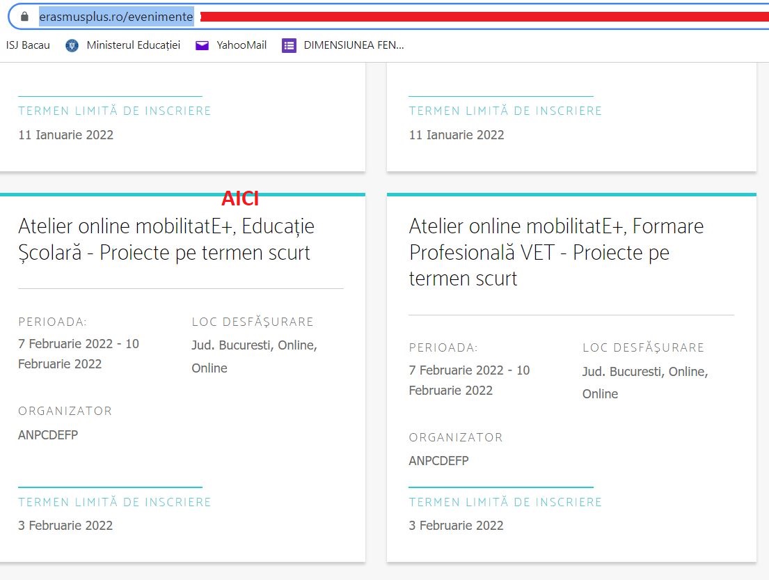 Atelier online mobilitatE+, Educație Școlară - Proiecte pe termen scurt